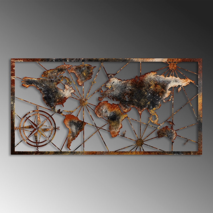 Decoración de pared 120x60 cm Mapa del mundo metal