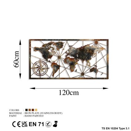 Decoración de pared 120x60 cm Mapa del mundo metal