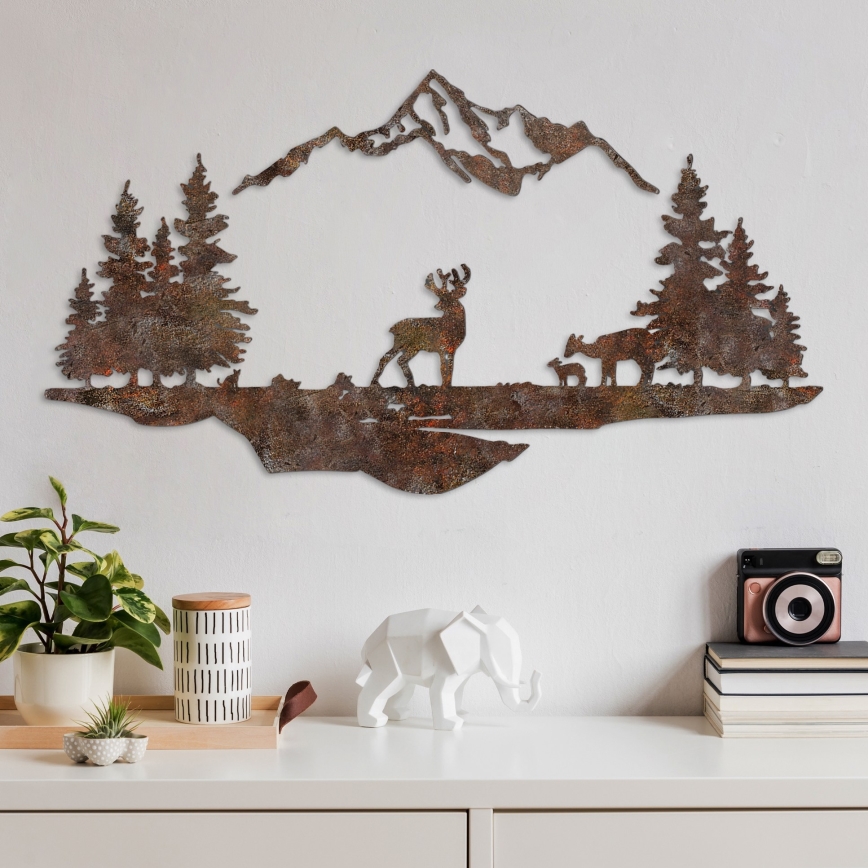 Decoración de pared 2 pz 70x38 cm ciervo metal/marrón