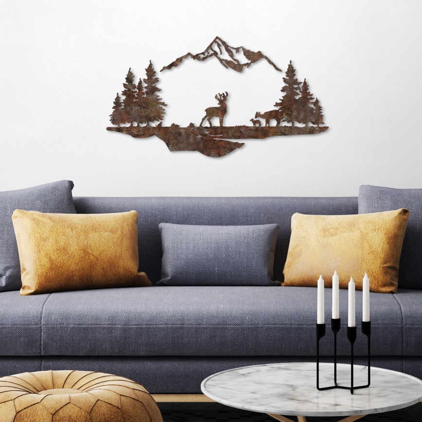 Decoración de pared 2 pz 70x38 cm ciervo metal/marrón