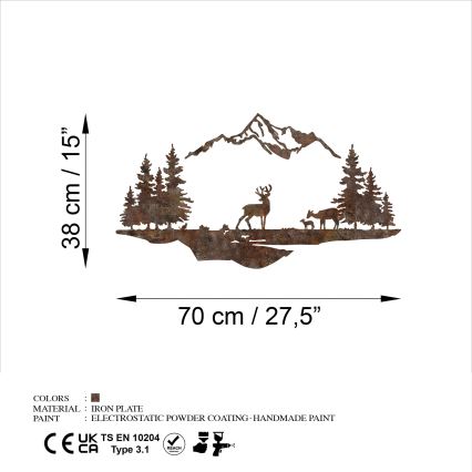 Decoración de pared 2 pz 70x38 cm ciervo metal/marrón