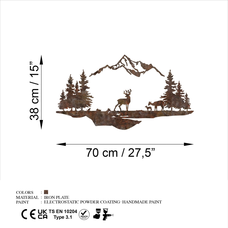 Decoración de pared 2 pz 70x38 cm ciervo metal/marrón