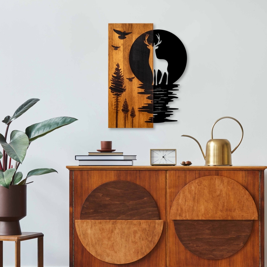 Decoración de pared 43x58 cm ciervo y luna madera/metal