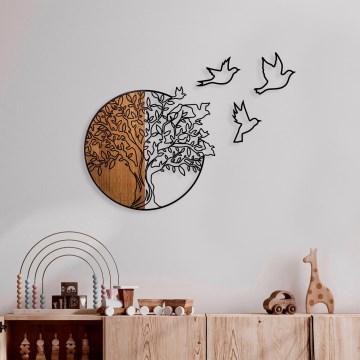 Decoración de pared 60x56 cm árbol y pájaros madera/metal