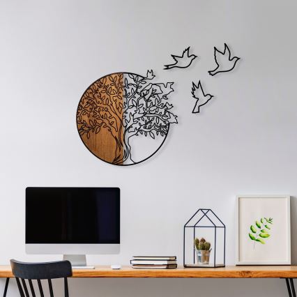 Decoración de pared 60x56 cm árbol y pájaros madera/metal