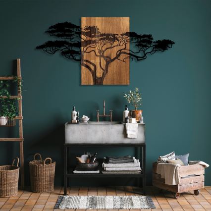 Decoración de pared 70x144 cm árbol de madera/metal