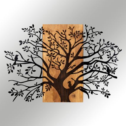 Decoración de pared 85x58 cm árbol madera/metal