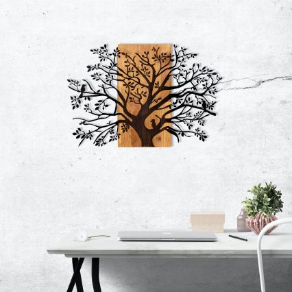 Decoración de pared 85x58 cm árbol madera/metal