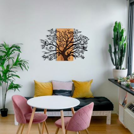 Decoración de pared 85x58 cm árbol madera/metal