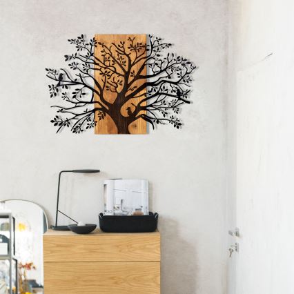 Decoración de pared 85x58 cm árbol madera/metal