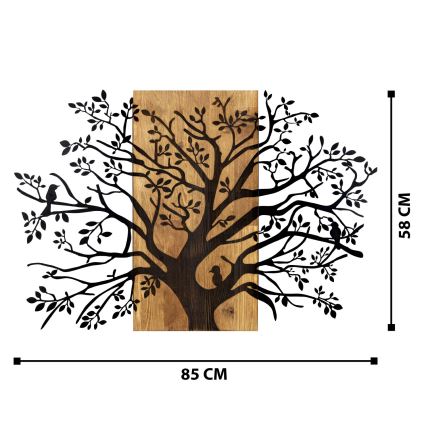 Decoración de pared 85x58 cm árbol madera/metal