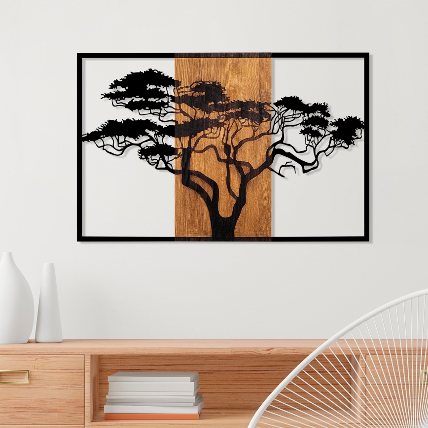Decoración de pared 90x58 cm árbol madera/metal