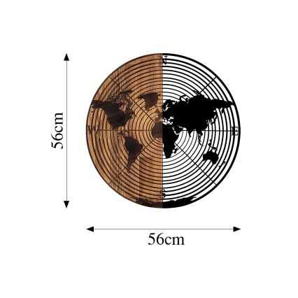 Decoración de pared diá. 56 cm mapa madera/metal