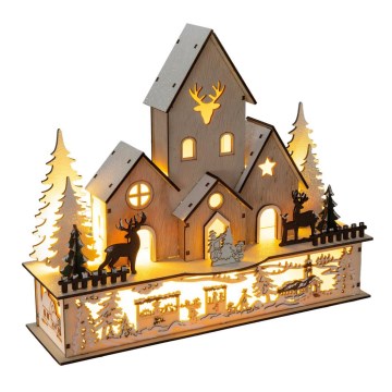 Decoración LED de Navidad LED/2xAA pueblo de madera