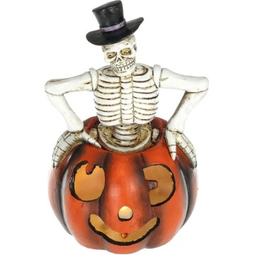 Decoración LED HALLOWEEN LED/2xLR44/blanco cálido esqueleto en una calabaza de resina