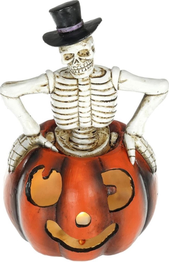 Decoración LED HALLOWEEN LED/2xLR44/blanco cálido esqueleto en una calabaza de resina