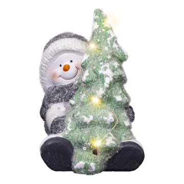 Decoración navideña LED LED/2xLR44/blanco cálido muñeco de nieve con árbol