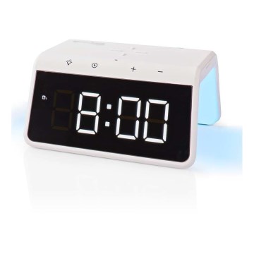 Despertador con pantalla LCD y cargador inalámbrico 15W/230V blanco