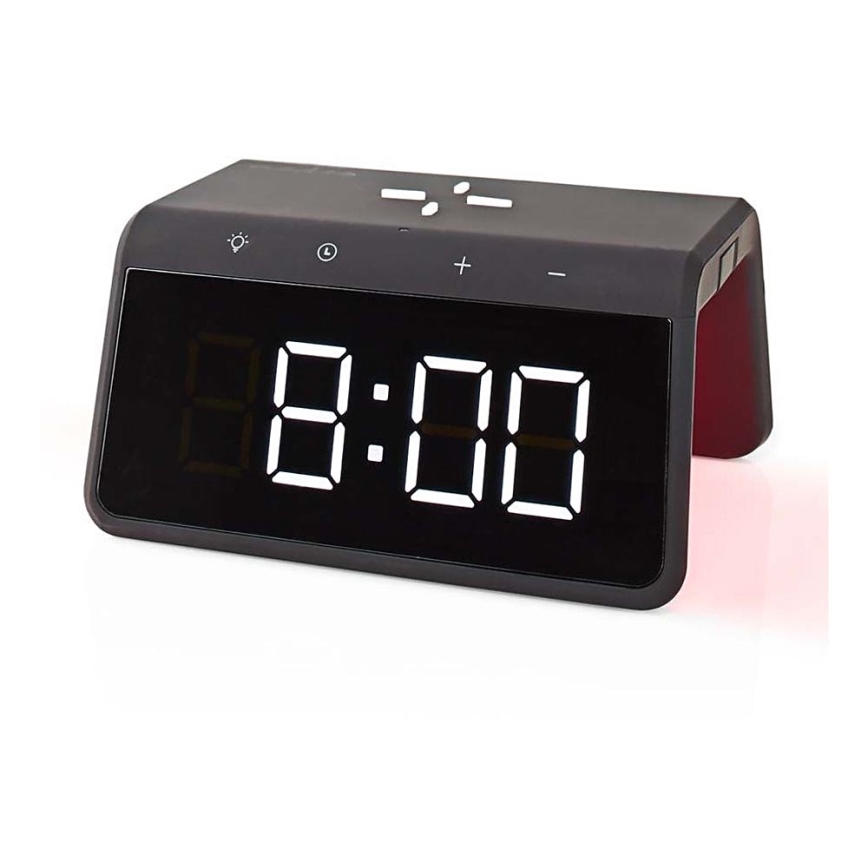 Despertador con pantalla LCD y cargador inalámbrico 15W/230V negro