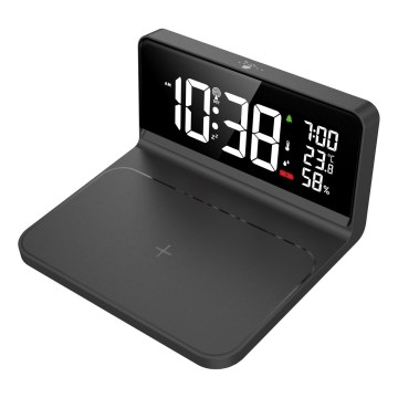 Despertador LED con pantalla LCD y carga inalámbrica Qi LED/10W/230V
