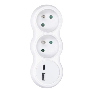Divisor de enchufes con cargador USB A+C 2x10A blanco