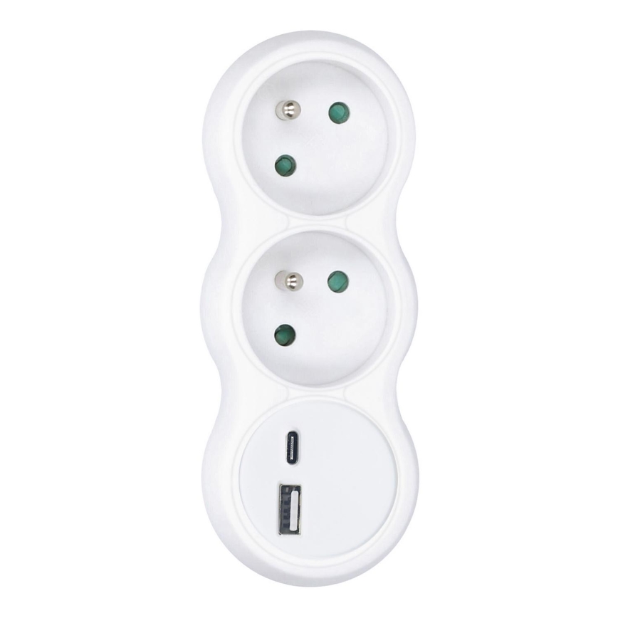 Divisor de enchufes con cargador USB A+C 2x10A blanco