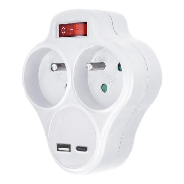 Divisor de tomas con cargador e interruptor USB A+C 2x10A blanco