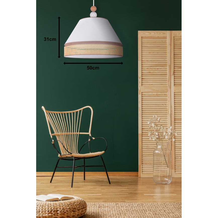Duolla - Lámpara colgante AVIGNON 1xE27/15W/230V diá. 50 cm blanco/ratán