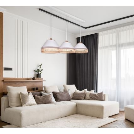 Duolla - Lámpara colgante AVIGNON 3xE27/15W/230V blanco/ratán