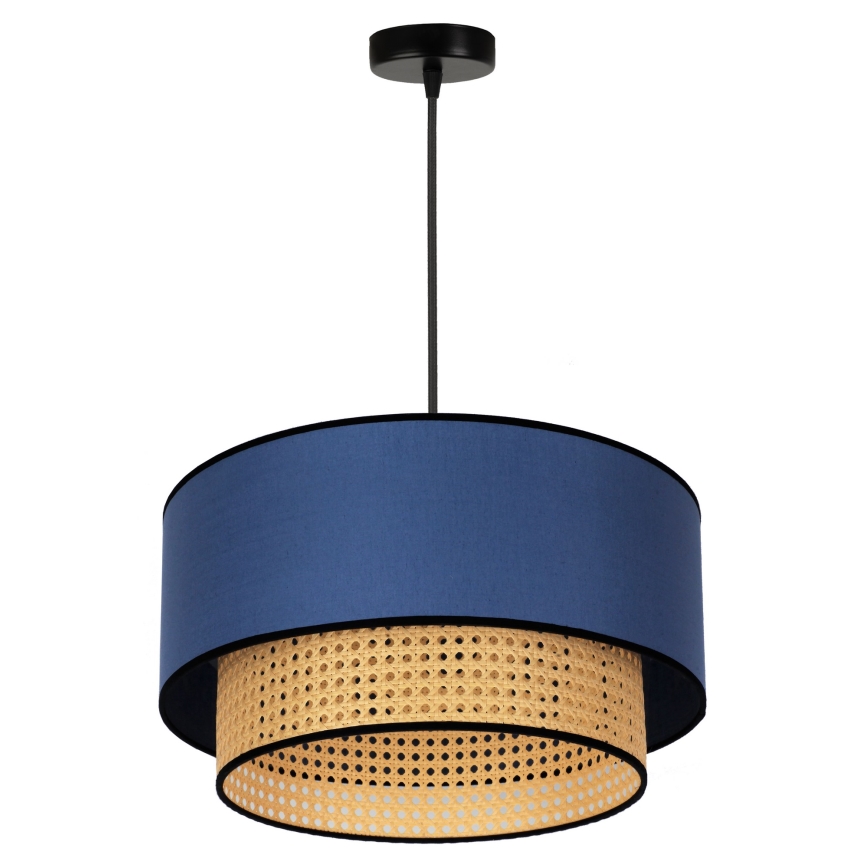 Duolla - Lámpara colgante BOHO 1xE27/15W/230V diá. 45 cm azul/ratán