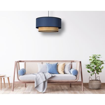 Duolla - Lámpara colgante BOHO 1xE27/15W/230V diá. 45 cm azul/ratán