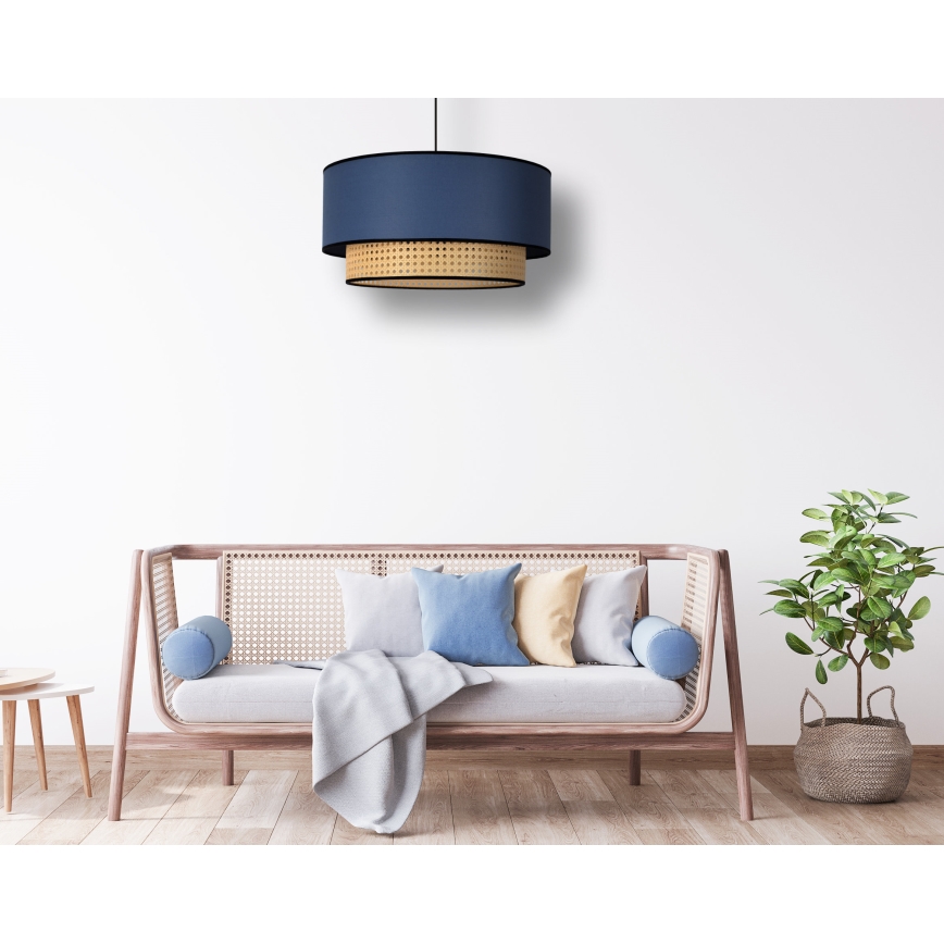 Duolla - Lámpara colgante BOHO 1xE27/15W/230V diá. 45 cm azul/ratán