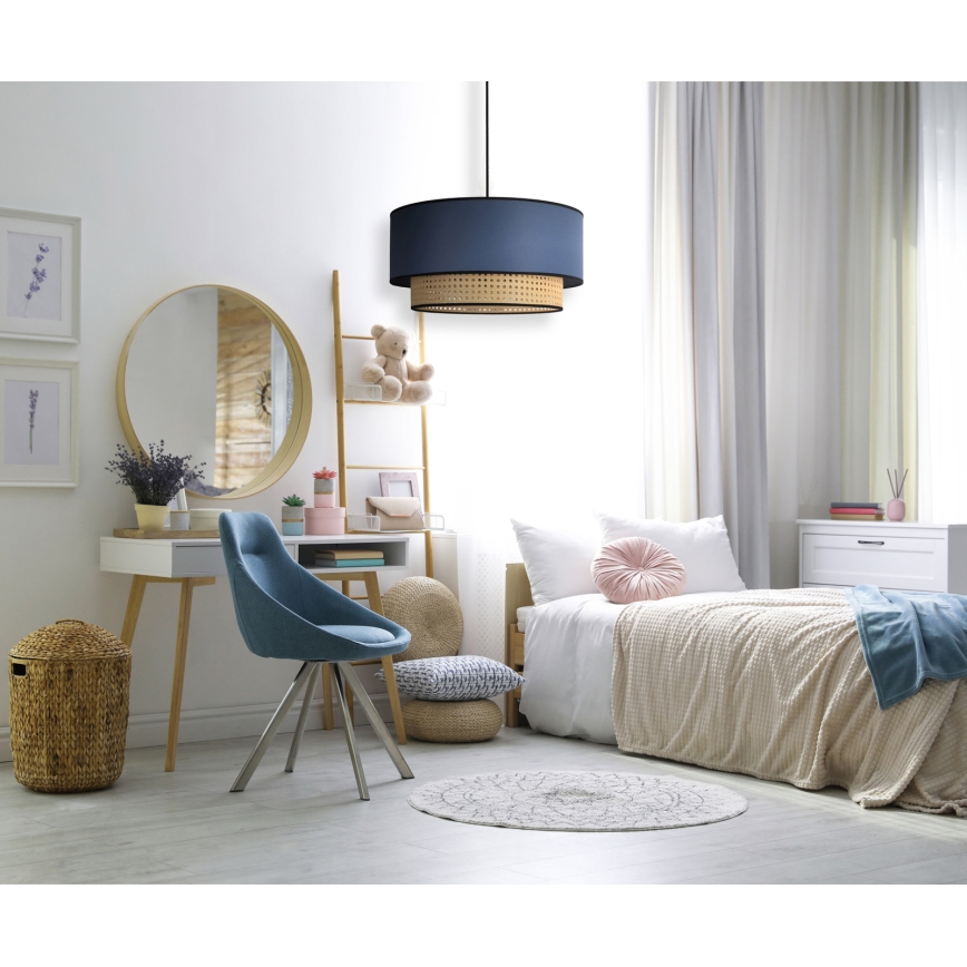 Duolla - Lámpara colgante BOHO 1xE27/15W/230V diá. 45 cm azul/ratán
