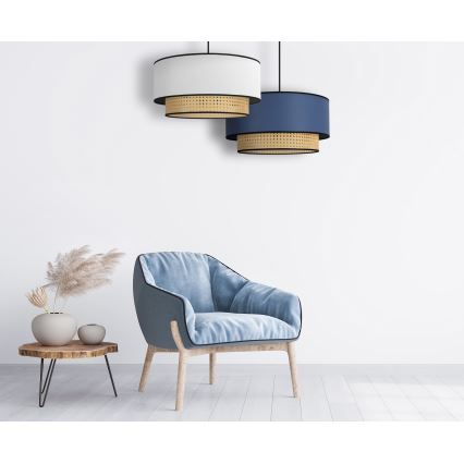 Duolla - Lámpara colgante BOHO 1xE27/15W/230V diá. 45 cm azul/ratán