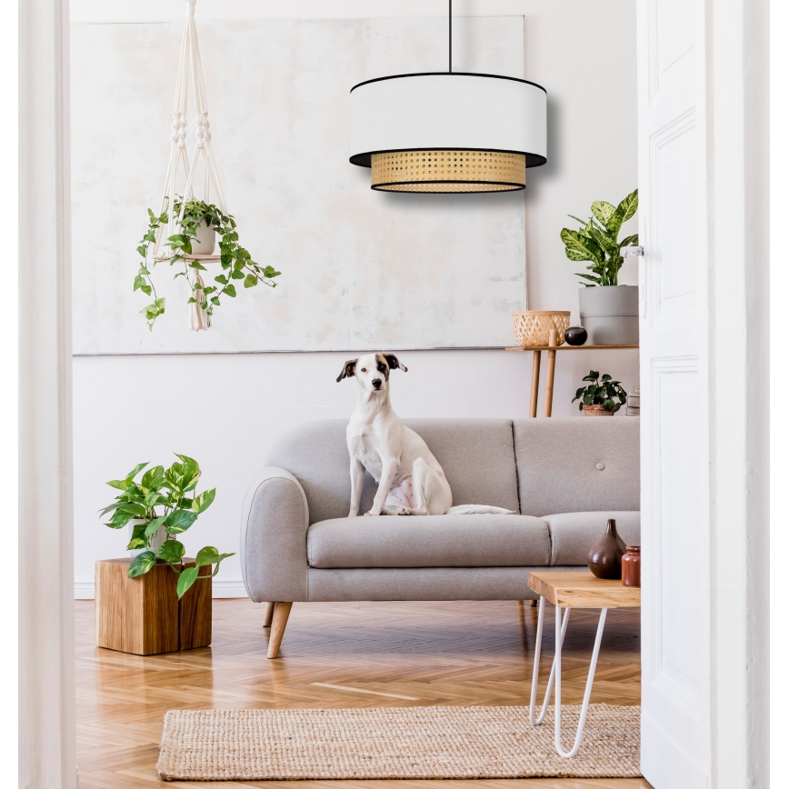 Duolla - Lámpara colgante BOHO 1xE27/15W/230V diá. 45 cm blanco/ratán