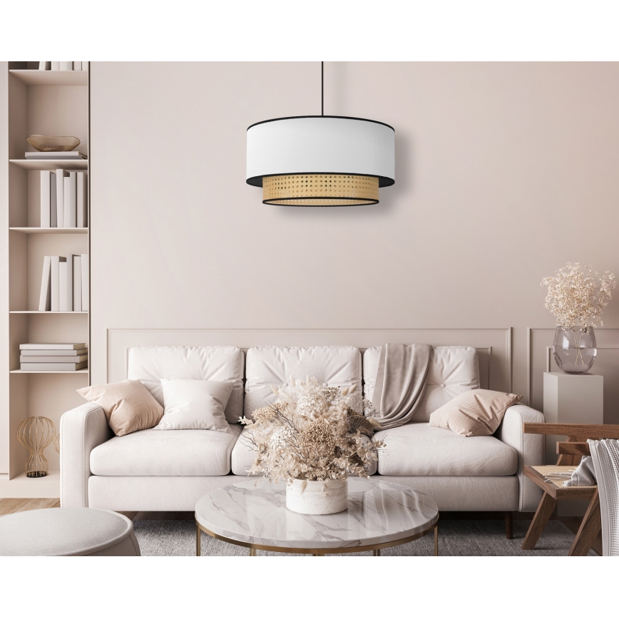 Duolla - Lámpara colgante BOHO 1xE27/15W/230V diá. 45 cm blanco/ratán