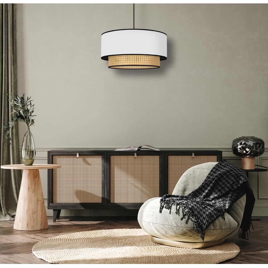 Duolla - Lámpara colgante BOHO 1xE27/15W/230V diá. 45 cm blanco/ratán