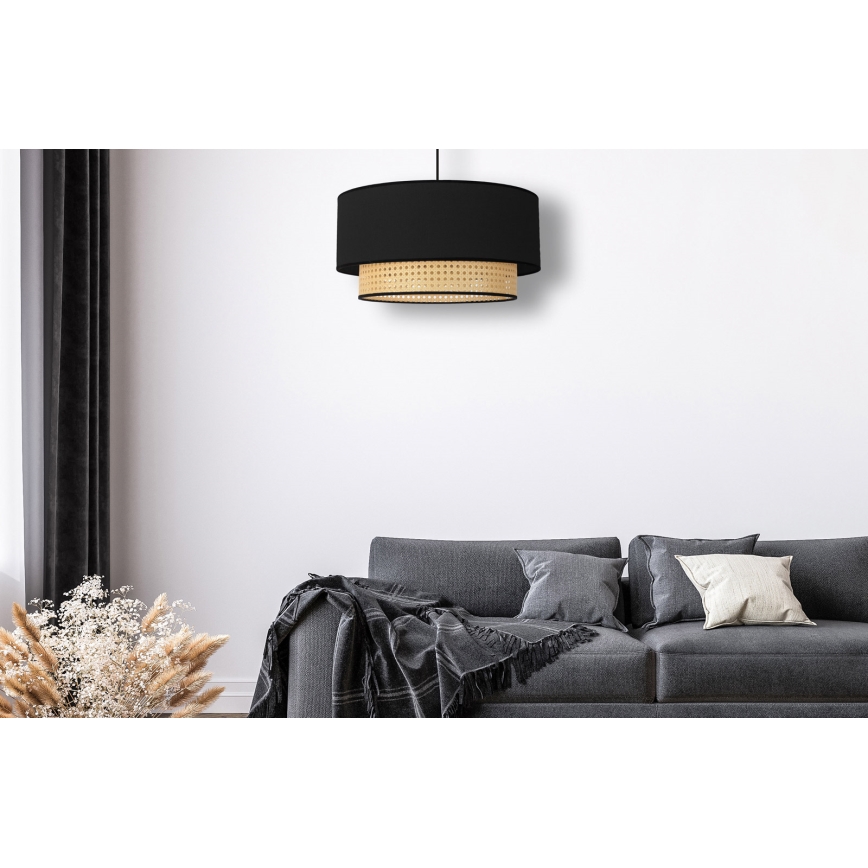 Duolla - Lámpara colgante BOHO 1xE27/15W/230V diá. 45 cm negro/ratán