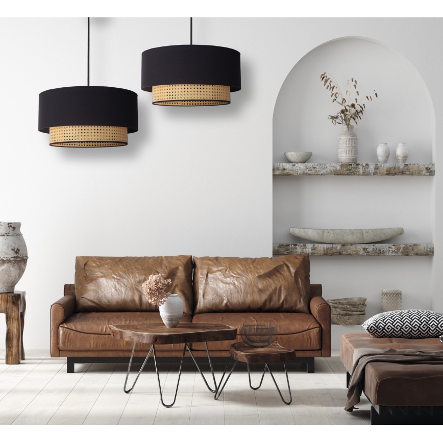 Duolla - Lámpara colgante BOHO 1xE27/15W/230V diá. 45 cm negro/ratán