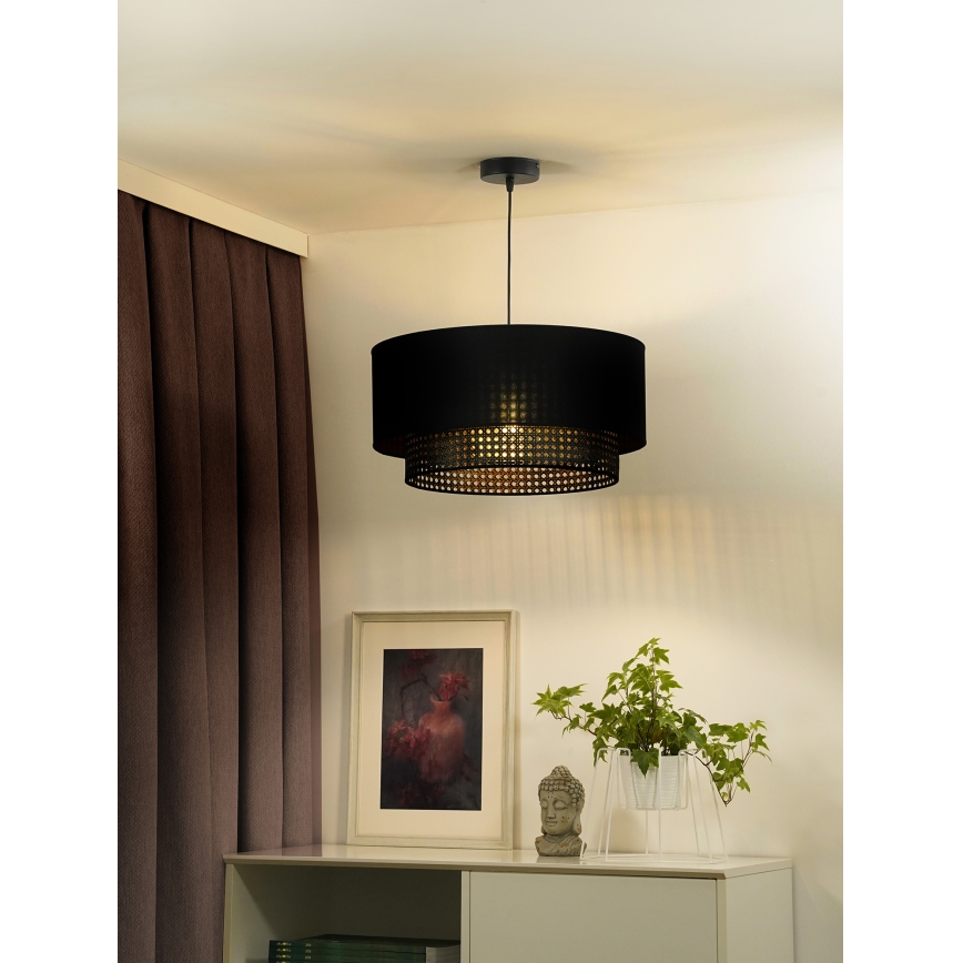 Duolla - Lámpara colgante BOHO RATTAN 1xE27/15W/230V diá. 45 cm negro