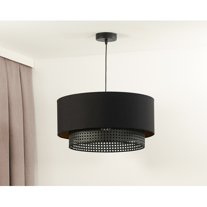 Duolla - Lámpara colgante BOHO RATTAN 1xE27/15W/230V diá. 45 cm negro
