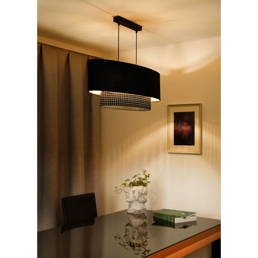 Duolla - Lámpara colgante DOUBLE OVAL RATTAN 2xE27/15W/230V negro/ratán