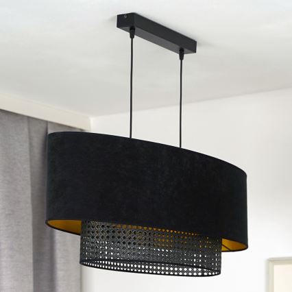 Duolla - Lámpara colgante DOUBLE OVAL RATTAN 2xE27/15W/230V negro/ratán