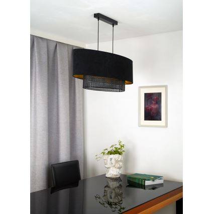 Duolla - Lámpara colgante DOUBLE OVAL RATTAN 2xE27/15W/230V negro/ratán