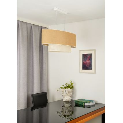 Duolla - Lámpara colgante DOUBLE OVAL YUTE 2xE27/15W/230V marrón/color crema