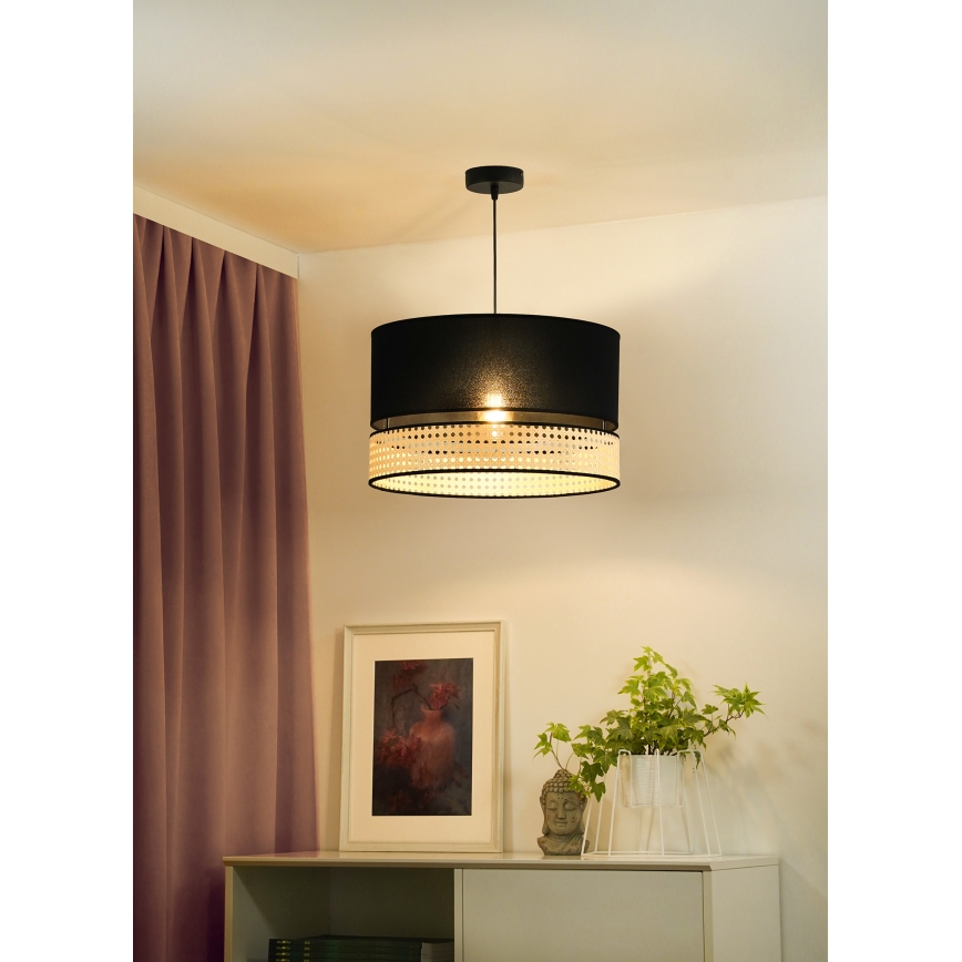 Duolla - Lámpara colgante DOUBLE RATTAN 1xE27/15W/230V diá. 40 cm negro/beige