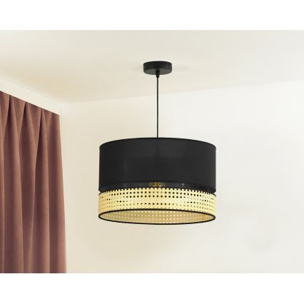 Duolla - Lámpara colgante DOUBLE RATTAN 1xE27/15W/230V diá. 40 cm negro/beige