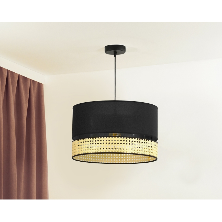 Duolla - Lámpara colgante DOUBLE RATTAN 1xE27/15W/230V diá. 40 cm negro/beige