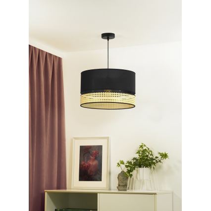Duolla - Lámpara colgante DOUBLE RATTAN 1xE27/15W/230V diá. 40 cm negro/beige