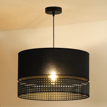 Duolla - Lámpara colgante DOUBLE RATTAN 1xE27/15W/230V diá. 40 cm negro